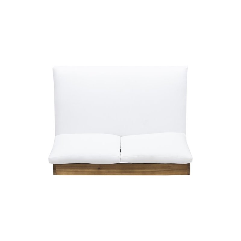 Noble House Sherwood Outdoor Acacia Wood Loveseat in Teak and White