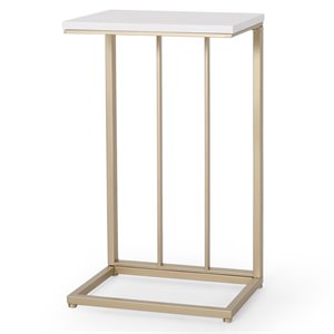 noble house durand modern glam end table in white and champagne gold