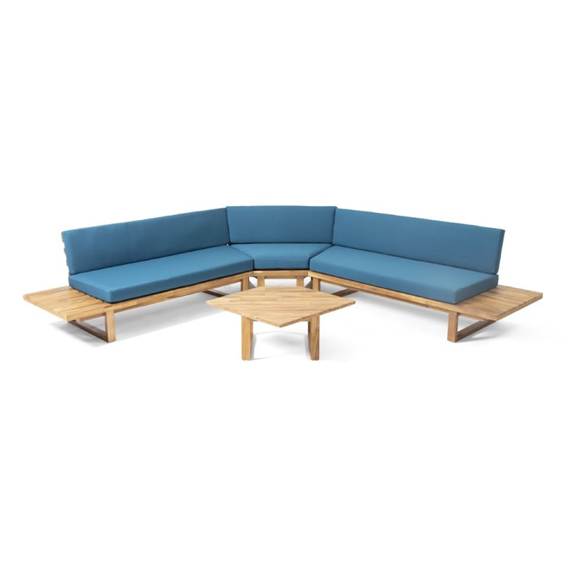 Noble House Mirabelle 4 Piece Outdoor, Wooden Sectional Sofa