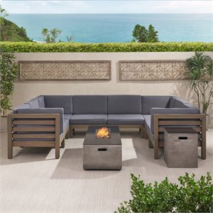 noble house alaya 10 piece outdoor acacia wood sectional sofa set in gray