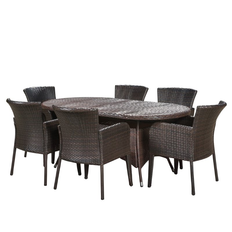 noble house corsica brown round wicker outdoor dining table