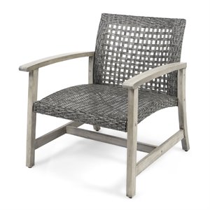noble house hampton outdoor acacia wood club chair in gray and black
