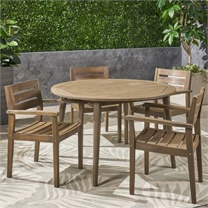 noble house stamford 5-piece outdoor acacia wood dining set in gray