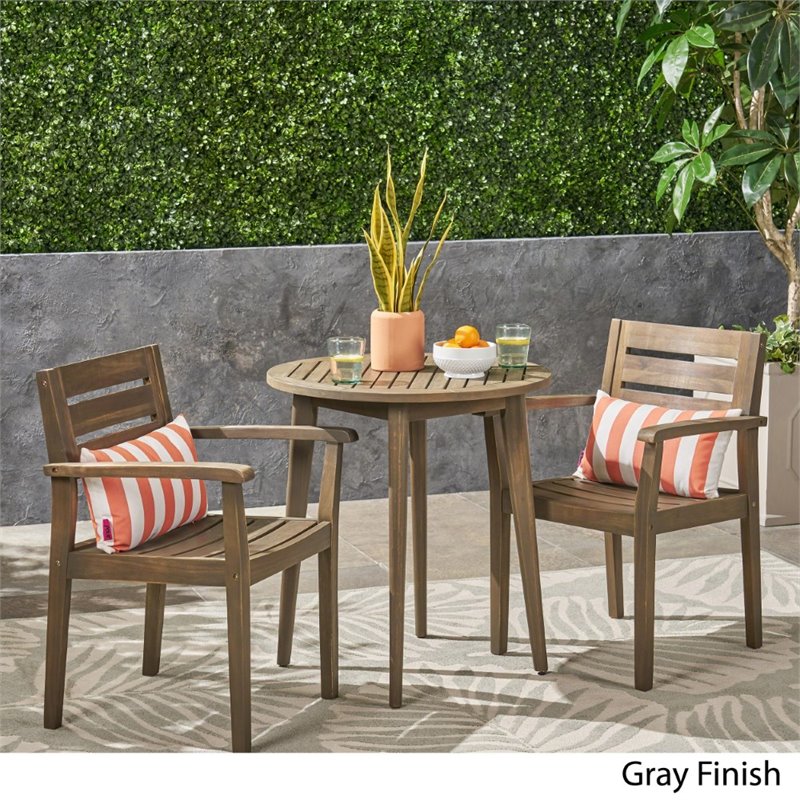 Noble House Stamford 3-Piece Outdoor Acacia Wood Bistro Set in Gray