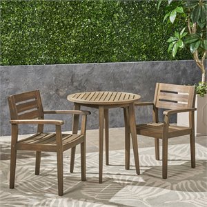 noble house stamford 3-piece outdoor acacia wood bistro set in gray