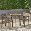 Noble House Stamford 3-Piece Outdoor Acacia Wood Bistro Set in Gray