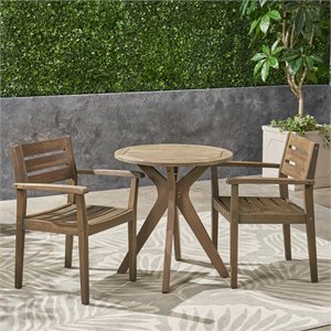 noble house stamford 3-piece outdoor acacia wood bistro set in gray