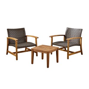 noble house hampton 3 piece outdoor wood and wicker conversation set