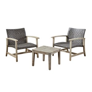 noble house hampton 3 piece outdoor wood and wicker conversation set