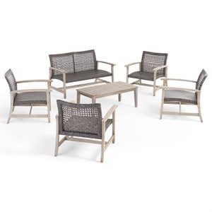 noble house hampton 6 piece outdoor wood and wicker loveseat set in black