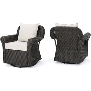 amaya outdoor dark brown wicker swivel rocking chair - beige cushions (set of 2)