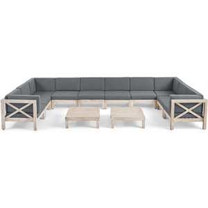 noble house brava outdoor 10 seater u-shaped sectional sofa weathered/dark gray