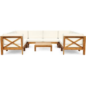 noble house brava wood 8 seater u-shaped sectional sofa set in teak/beige