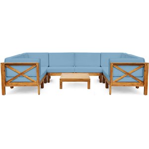 noble house brava outdoor 8-seater sectional sofa set with cushions teak/blue