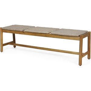 noble house cambria outdoor 3 seater wicker bench teak and light gray