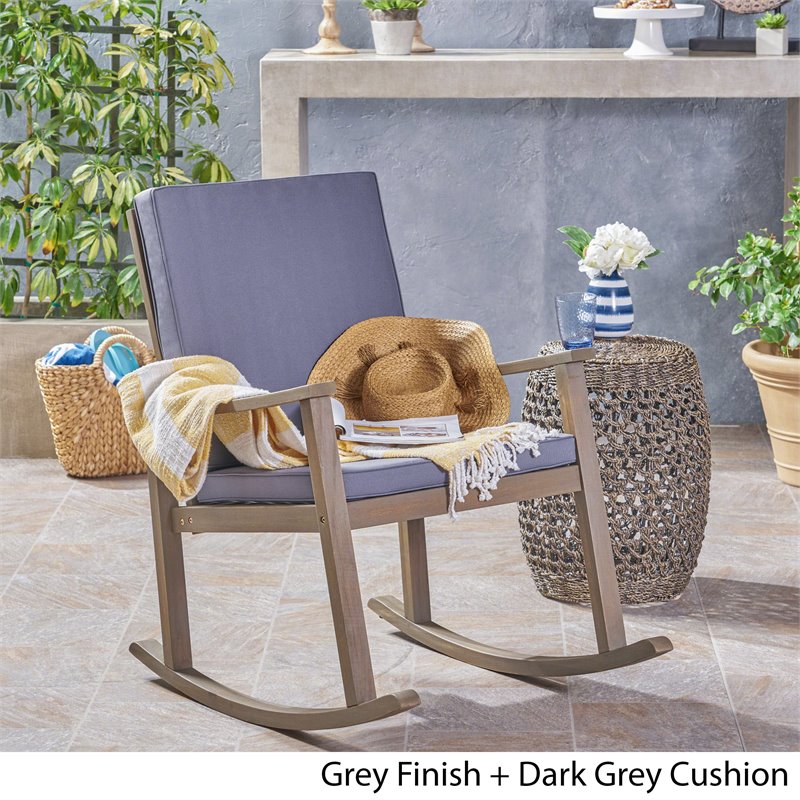 Noble House Candel Outdoor Acacia Wood Rocking Chair Grey with