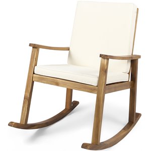 noble house candel outdoor acacia wood rocking chair teak with cream cushion