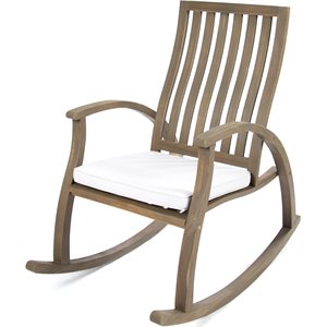 noble house cayo outdoor greyed acacia wood rocking chair with grey cushion