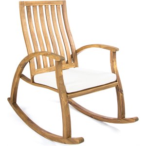 noble house cayo outdoor natural stain acacia wood rocking chair w/cream cushion