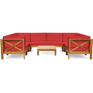 noble house brava wood 8 seater u-shaped sectional sofa set in teak/red