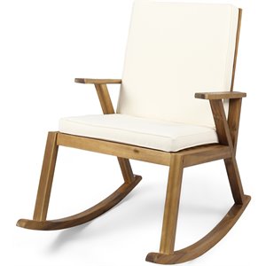 noble house champlain outdoor acacia wood rocking chair cushions teak/cream