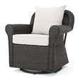 Amaya Outdoor Dark Brown Wicker Swivel Rocking Chair - Beige Cushions