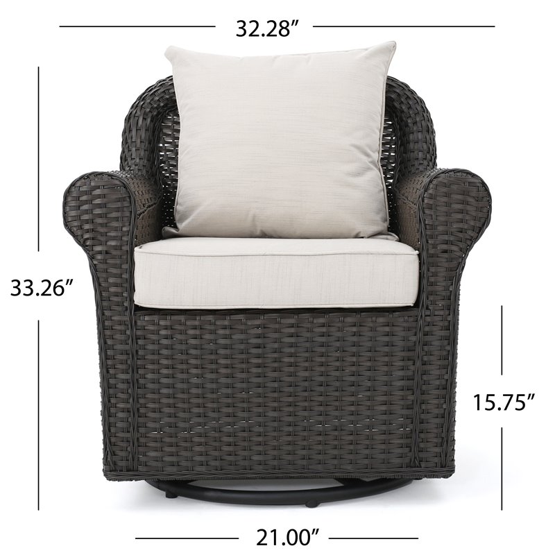 Amaya Outdoor Dark Brown Wicker Swivel Rocking Chair - Beige Cushions