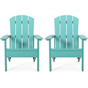 noble house culver faux wood slat-backed adirondack chair in teal (set of 2)