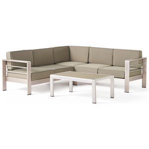 noble house cape coral khaki water proof cushion sofa set with glass table