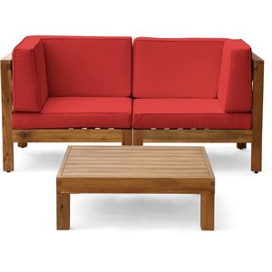 noble house brava outdoor modular loveseat and coffee table set cushion teak/red