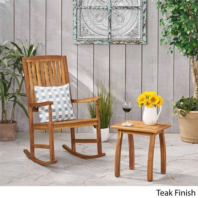 Noble House Arcadia Outdoor Acacia Wood Rocking Chair and Side Table