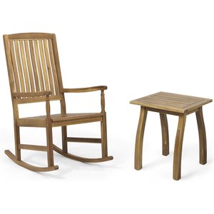 noble house arcadia outdoor acacia wood rocking chair and side table set teak