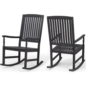 noble house arcadia outdoor acacia wood rocking chairs (set of 2) dark gray