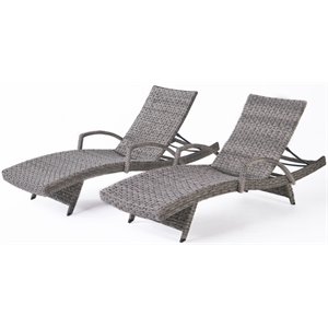 noble house crete outdoor aluminum frame grey wicker chaise lounge (set of 2)