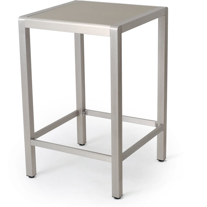 Noble House Cape Coral Outdoor Grey Alumnimum Bar Table with Glass Top