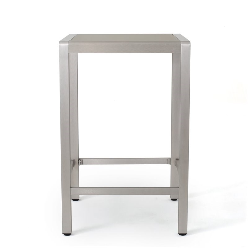 Noble House Cape Coral Outdoor Grey Alumnimum Bar Table with Glass Top