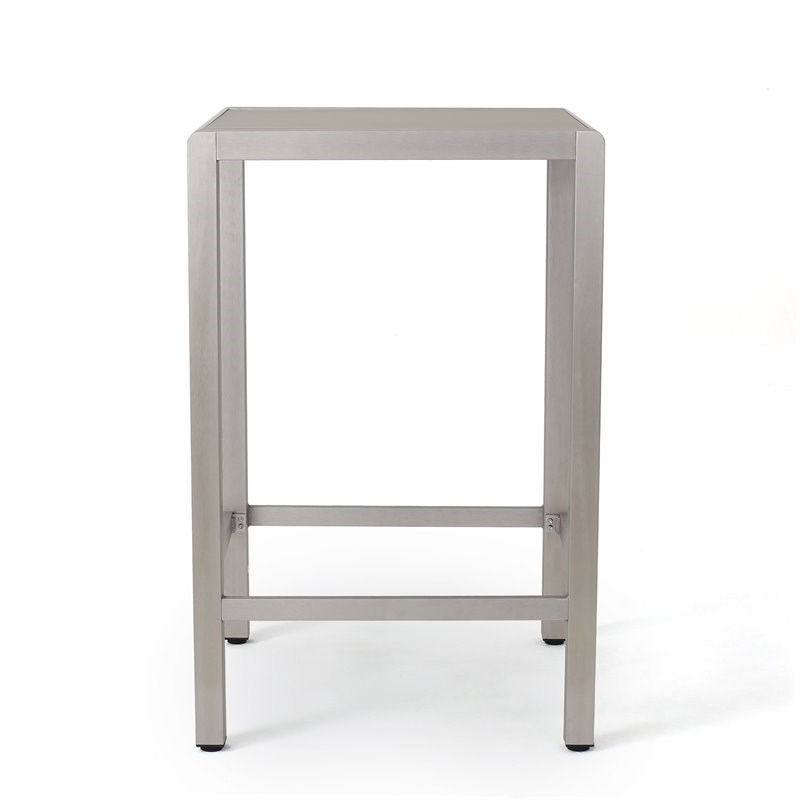 Noble House Cape Coral Outdoor Grey Alumnimum Bar Table with Glass Top