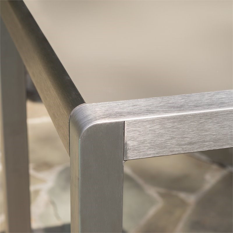 Noble House Cape Coral Outdoor Grey Alumnimum Bar Table with Glass Top