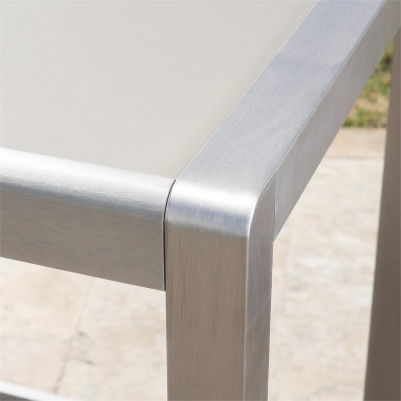 Noble House Cape Coral Outdoor Grey Alumnimum Bar Table with Glass Top