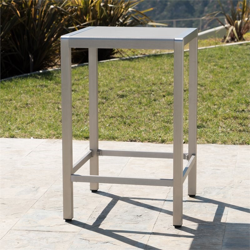 Noble House Cape Coral Outdoor Grey Alumnimum Bar Table with Glass Top