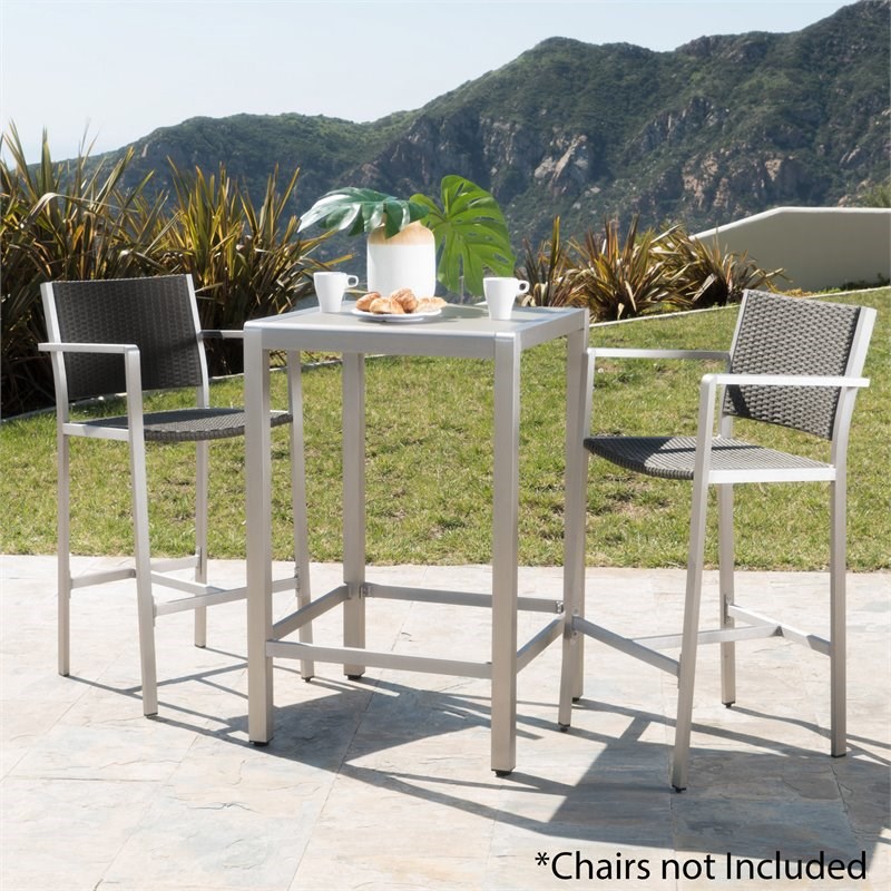 Noble House Cape Coral Outdoor Grey Alumnimum Bar Table with Glass Top