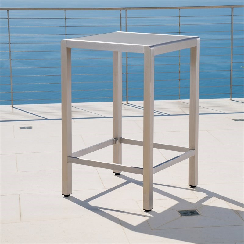 Noble House Cape Coral Outdoor Grey Alumnimum Bar Table with Glass Top