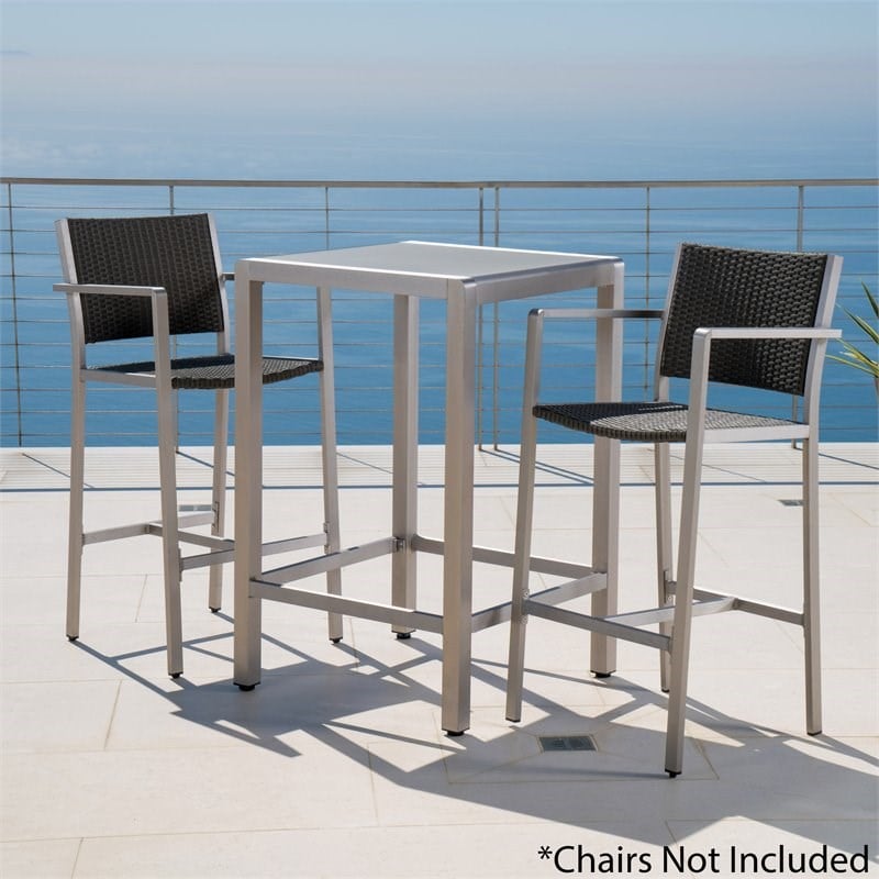 Noble House Cape Coral Outdoor Grey Alumnimum Bar Table with Glass Top