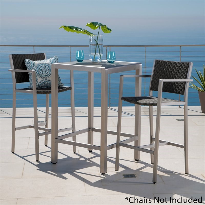 Noble House Cape Coral Outdoor Grey Alumnimum Bar Table with Glass Top