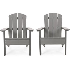 noble house culver faux wood slat-backed adirondack chair in gray (set of 2)