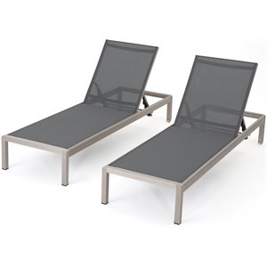 noble house cape coral dark grey outdoor mesh chaise lounge (set of 2)