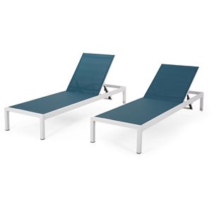 noble house cape coral outdoor chaise lounges (set of 2) blue and white