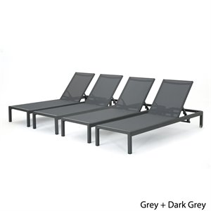 noble house cape coral aluminum chaise lounge dark grey mesh seat (set of 4)