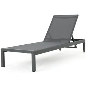 noble house cape coral grey aluminum chaise lounge with dark grey mesh seat