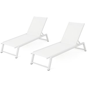 noble house belle outdoor white mesh chaise lounge (set of 2)